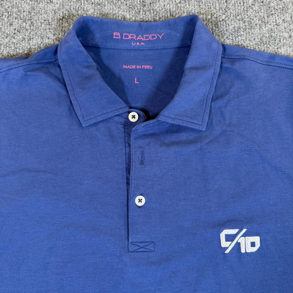 B. Draddy USA Mens Pima Cotton Polo Shirt Blue Short Sleeve C/10 Logo L #2873